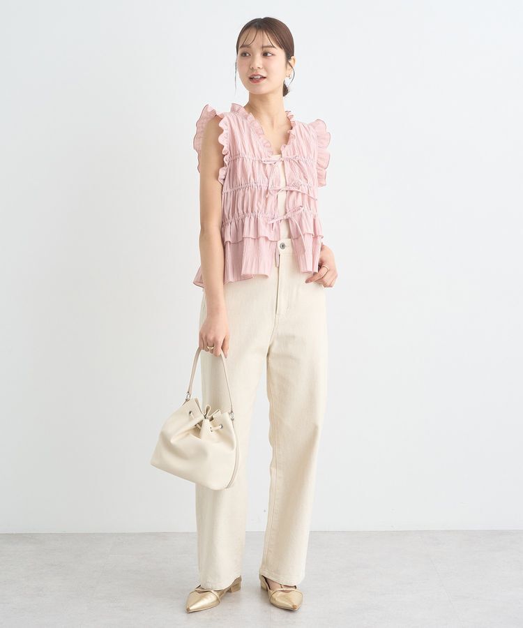 earth music&ecology「フロントリボンシャーリングベスト」|ベスト・ジレ|