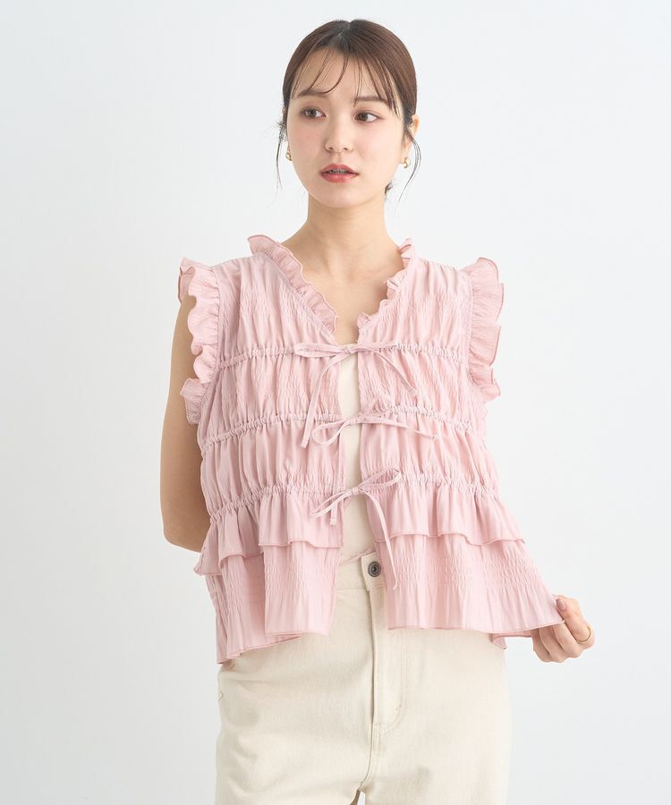 earth music&ecology「フロントリボンシャーリングベスト」|ベスト・ジレ|