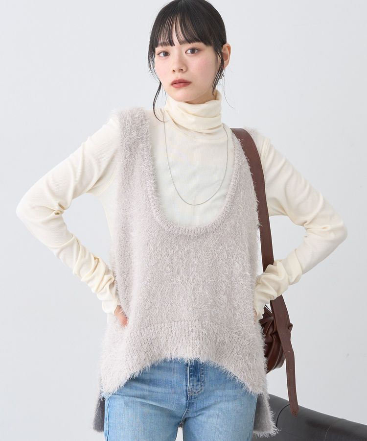 earth music&ecology「フェザーUネックニットベスト」|ベスト・ジレ|Light Gray
