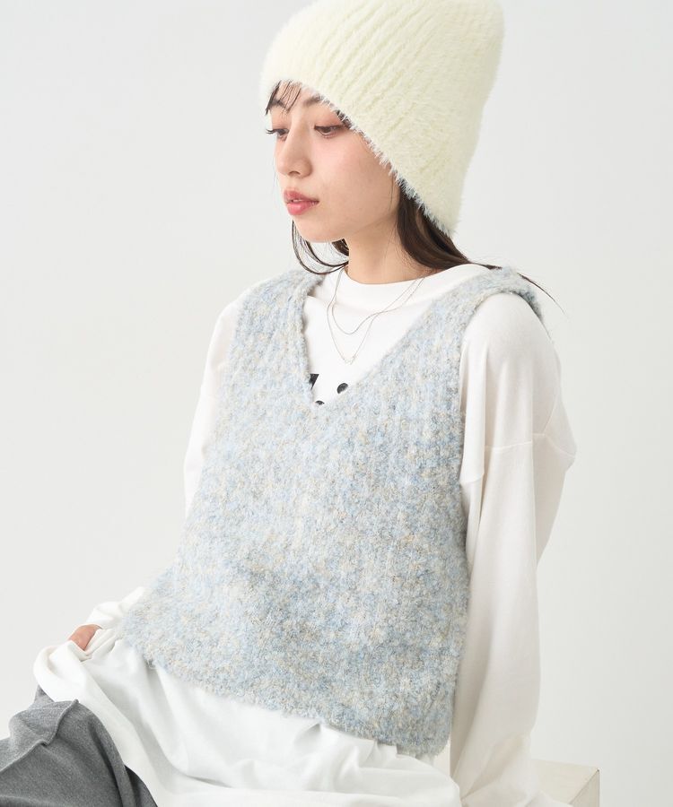 earth music&ecology「MIXカラーブークレニットビスチェ」|ベスト・ジレ|Light Blue