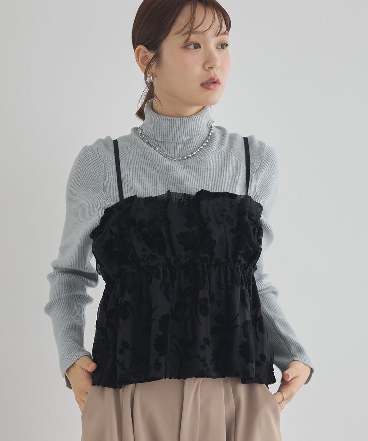 earth music&ecology「ベロアフラワービスチェ」|ベスト・ジレ|Black