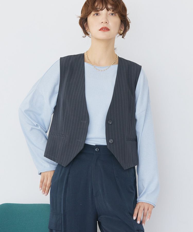 AMERICAN HOLIC「ショート丈ベスト」|ベスト・ジレ|ストライプグレー