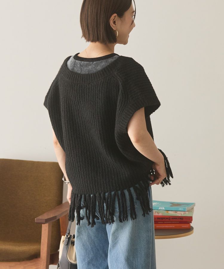 AMERICAN HOLIC「裾フリンジニットショートベスト」|ベスト・ジレ|