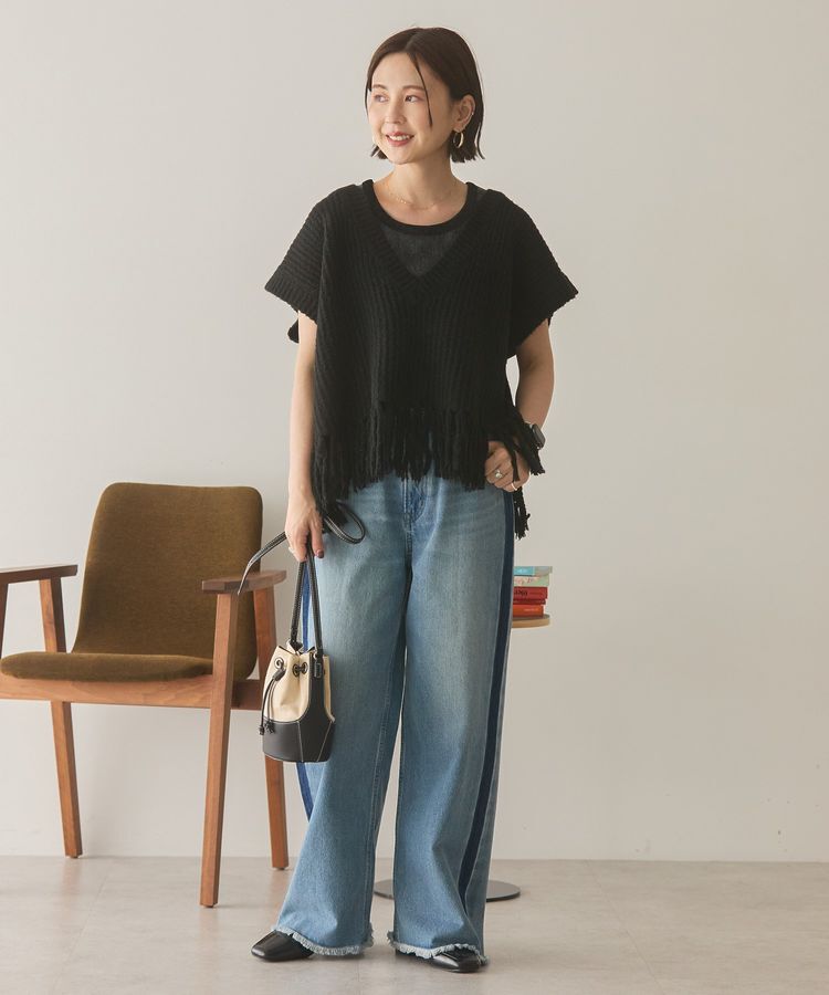 AMERICAN HOLIC「裾フリンジニットショートベスト」|ベスト・ジレ|