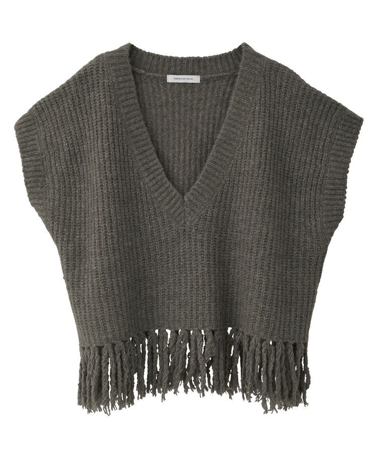 AMERICAN HOLIC「裾フリンジニットショートベスト」|ベスト・ジレ|