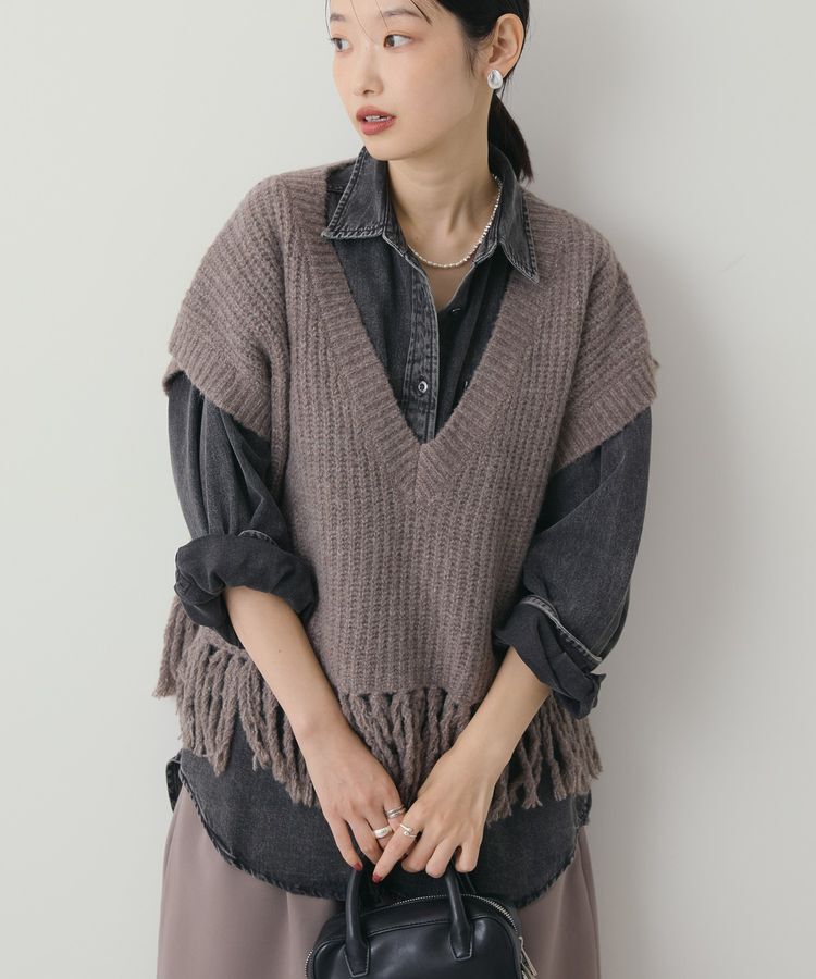AMERICAN HOLIC「裾フリンジニットショートベスト」|ベスト・ジレ|