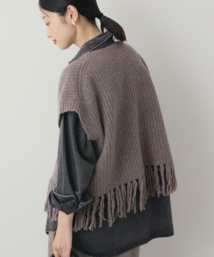 AMERICAN HOLIC「裾フリンジニットショートベスト」|ベスト・ジレ|