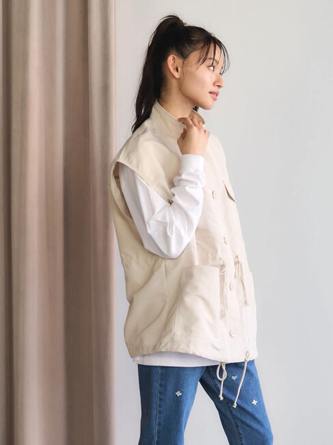 Green Parks「・ELENCARE　DUEスタンドカラーミリタリーベスト」|ベスト・ジレ|Ivory
