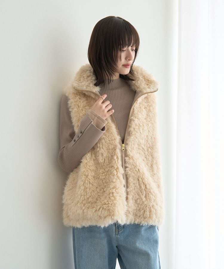 YECCA VECCA「カーリーファーZIPジレ」|ベスト・ジレ|