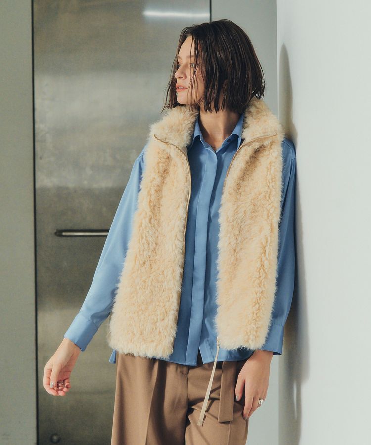 YECCA VECCA「カーリーファーZIPジレ」|ベスト・ジレ|