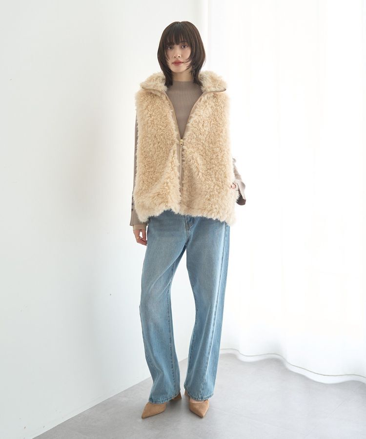 YECCA VECCA「カーリーファーZIPジレ」|ベスト・ジレ|