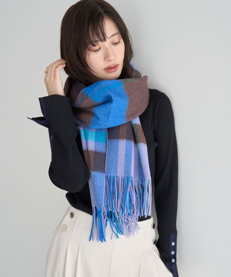 YECCA VECCA「ウールチェック柄ストール」|ストール|Purple
