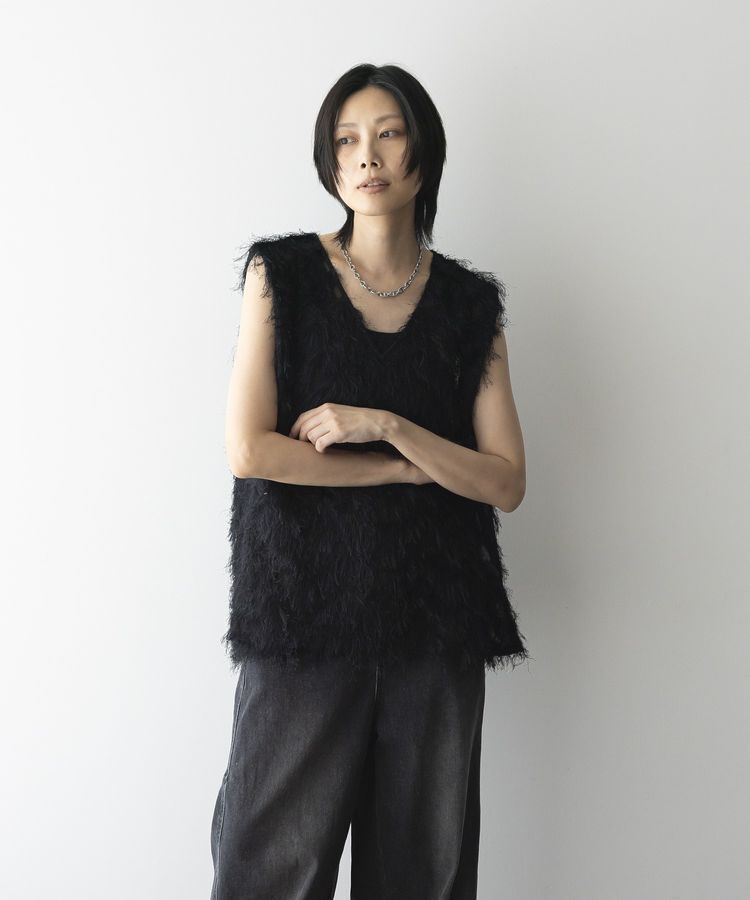 GARAGE OF GOOD CLOTHING「【日本製】フリンジVネックフレアプルオーバー」|ベスト・ジレ|