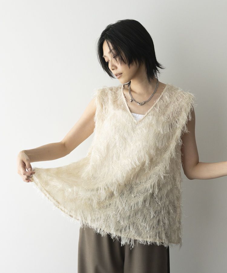 GARAGE OF GOOD CLOTHING「【日本製】フリンジVネックフレアプルオーバー」|ベスト・ジレ|
