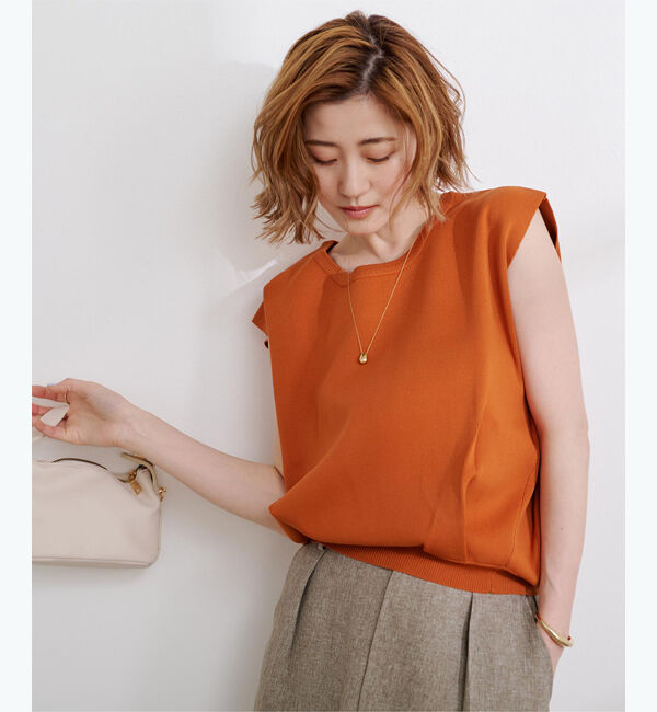 ur's「クルーネッククロップドタックニット」|Tシャツ・カットソー|オレンジ