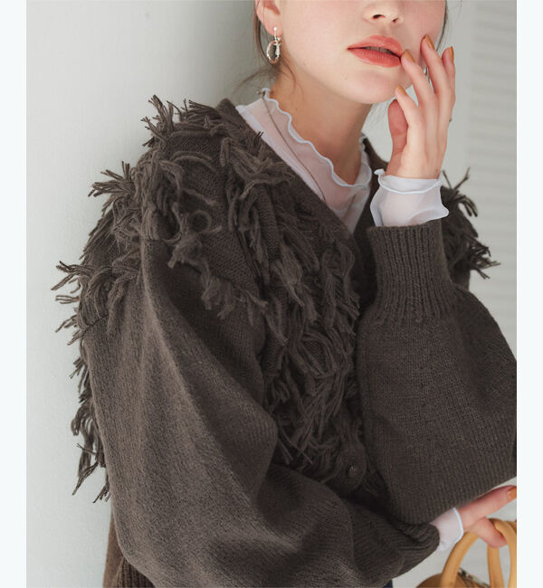 titivate「クロップドフリンジニットカーディガン」|ニット・セーター|