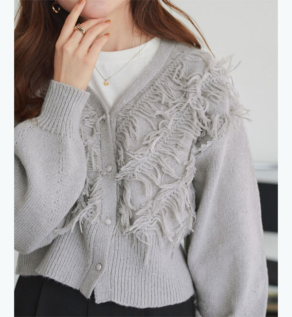 titivate「クロップドフリンジニットカーディガン」|ニット・セーター|