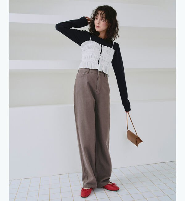 titivate「ドット/カラーストレートデニムパンツ」|デニム|ブラウン