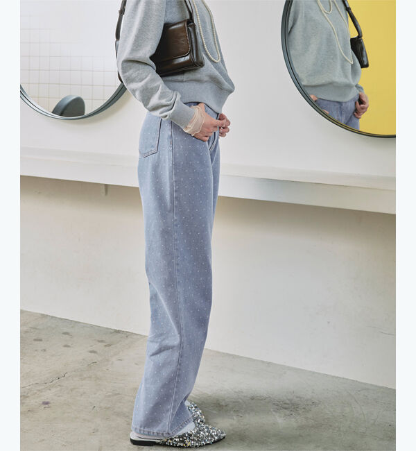 titivate「ドット/カラーストレートデニムパンツ」|デニム|