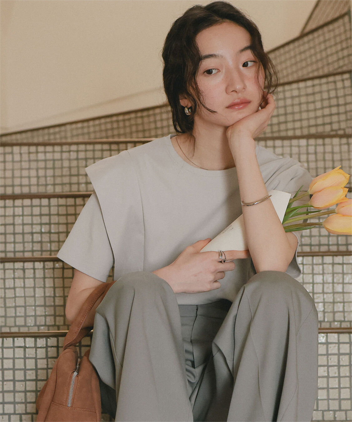 titivate「汗染み防止ラッフルスリーブTシャツ」|Tシャツ・カットソー|