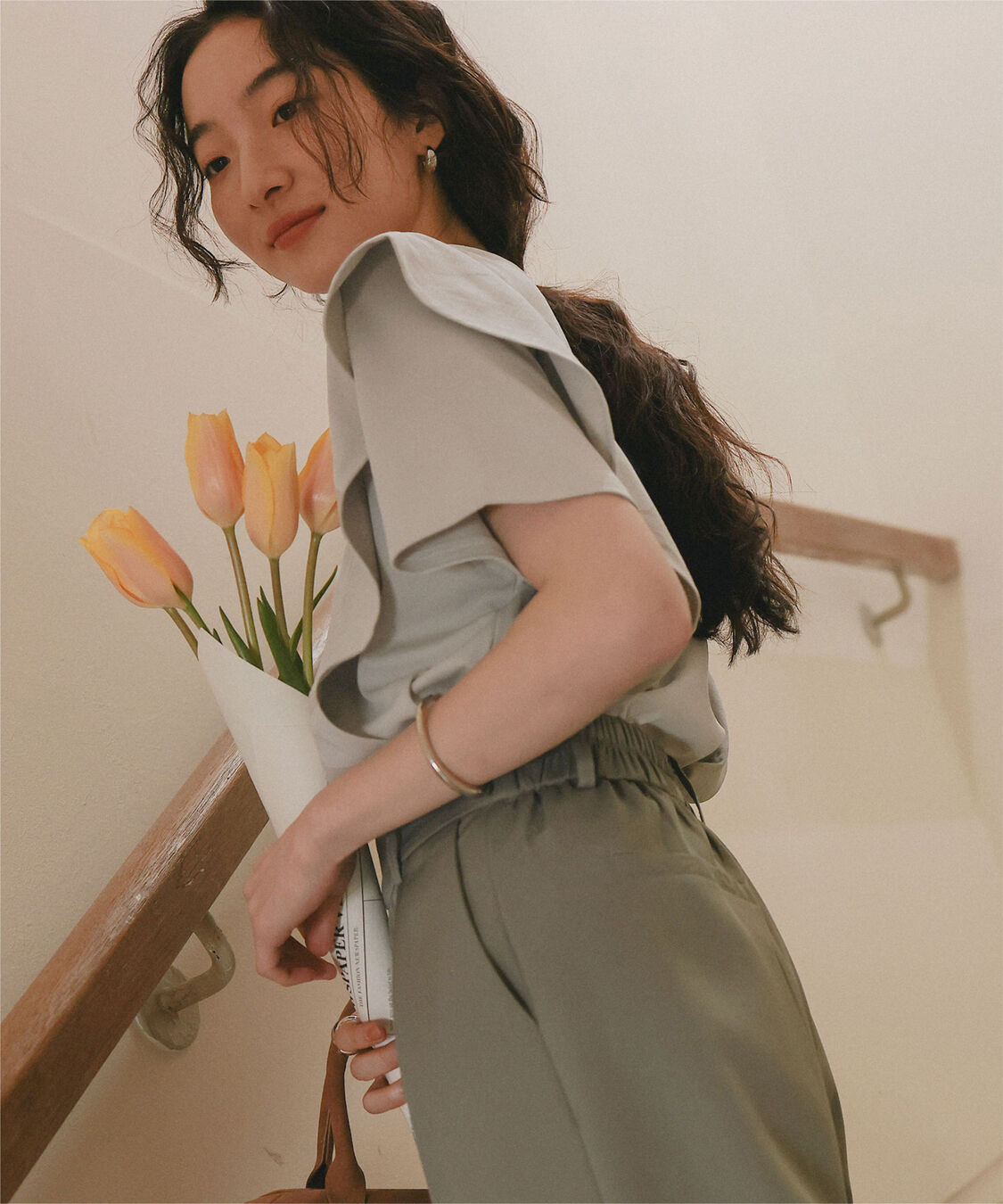 titivate「汗染み防止ラッフルスリーブTシャツ」|Tシャツ・カットソー|