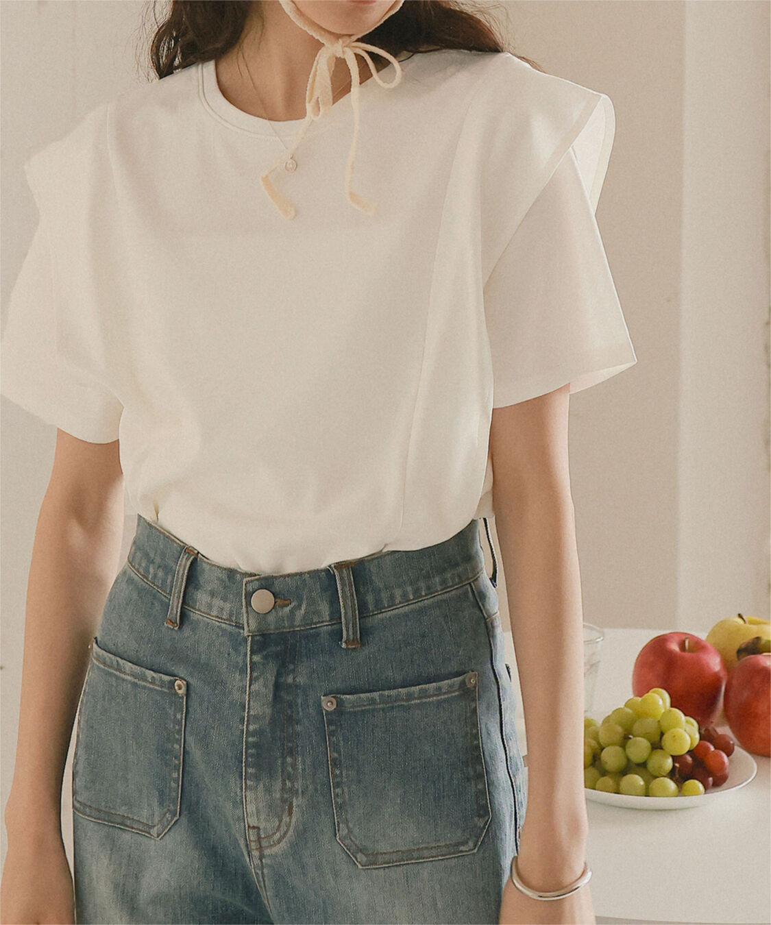 titivate「汗染み防止ラッフルスリーブTシャツ」|Tシャツ・カットソー|ホワイト