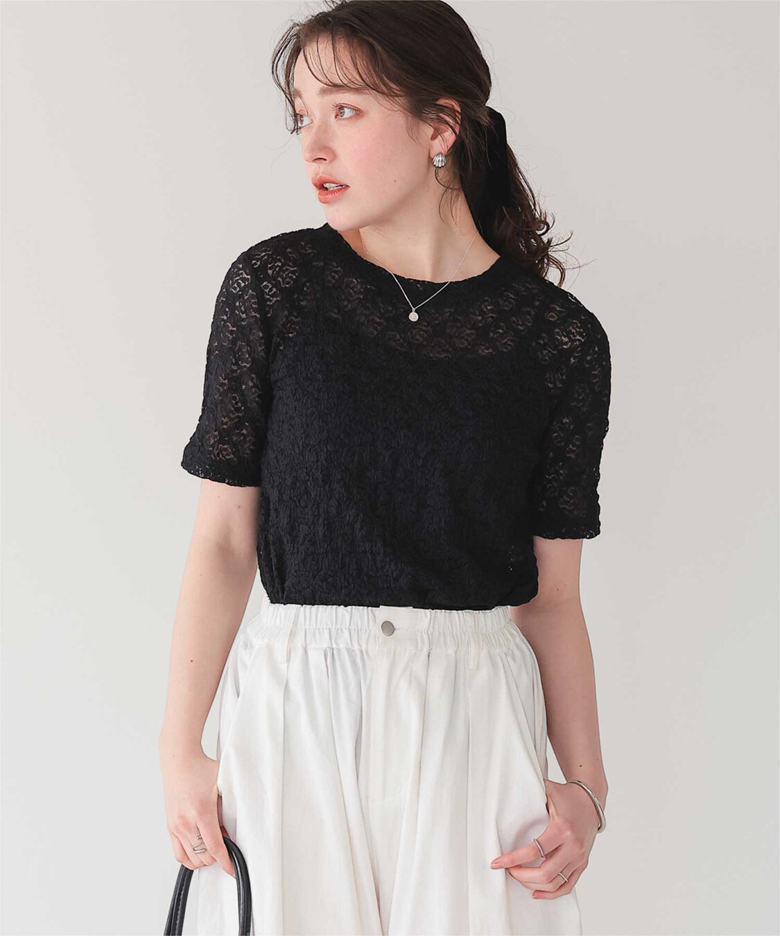 titivate「ハーフスリーブレーストップス」|Tシャツ・カットソー|