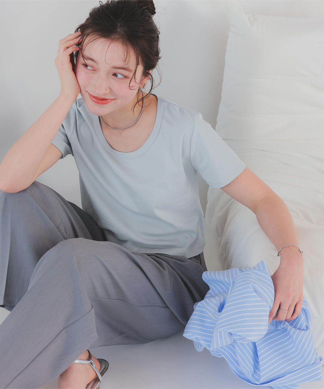 titivate「汗染み防止ｺﾝﾊﾟｸﾄTｼｬﾂ」|Tシャツ・カットソー|ブルーグレー