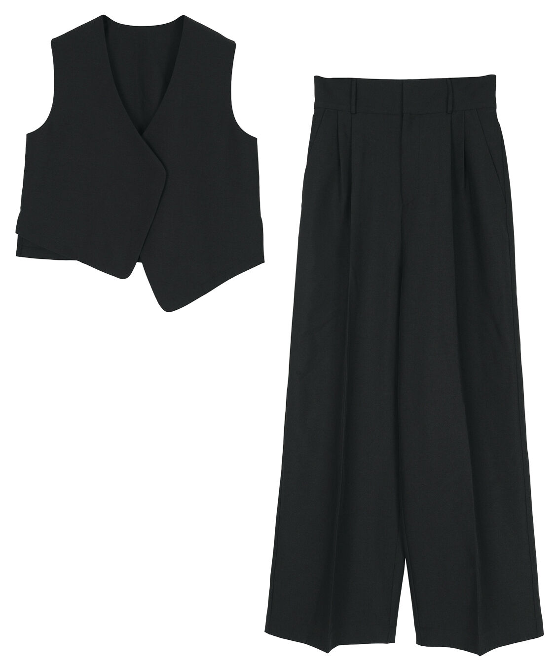 ur's「【春名亜美さんコラボアイテム】アシンメトリージレ&times;ワイドパンツセットアップ」|ベスト・ジレ|