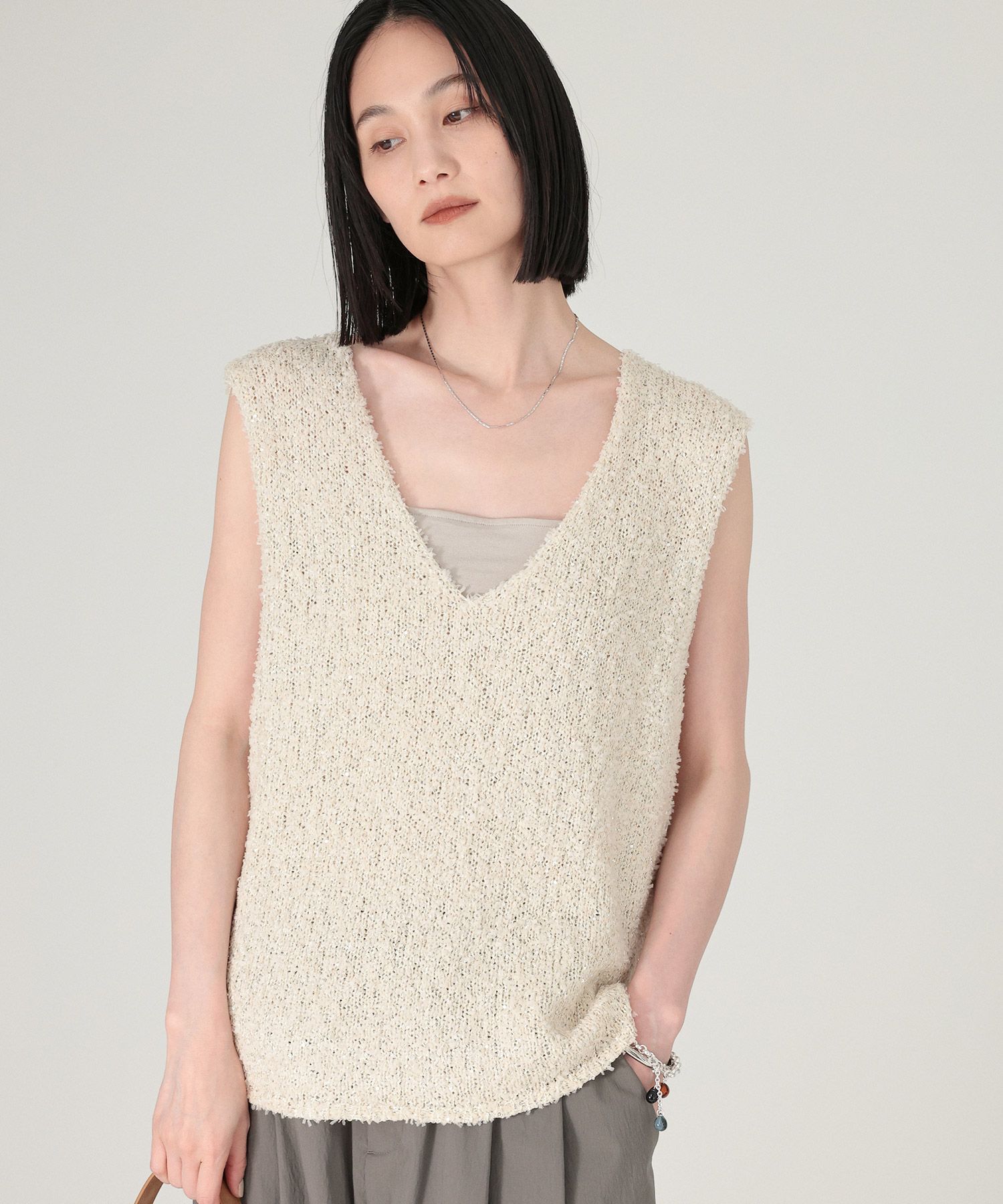 BABYLONE「ツイードノースリニットベスト」|ニット・セーター|ｵﾌﾎﾜｲﾄ