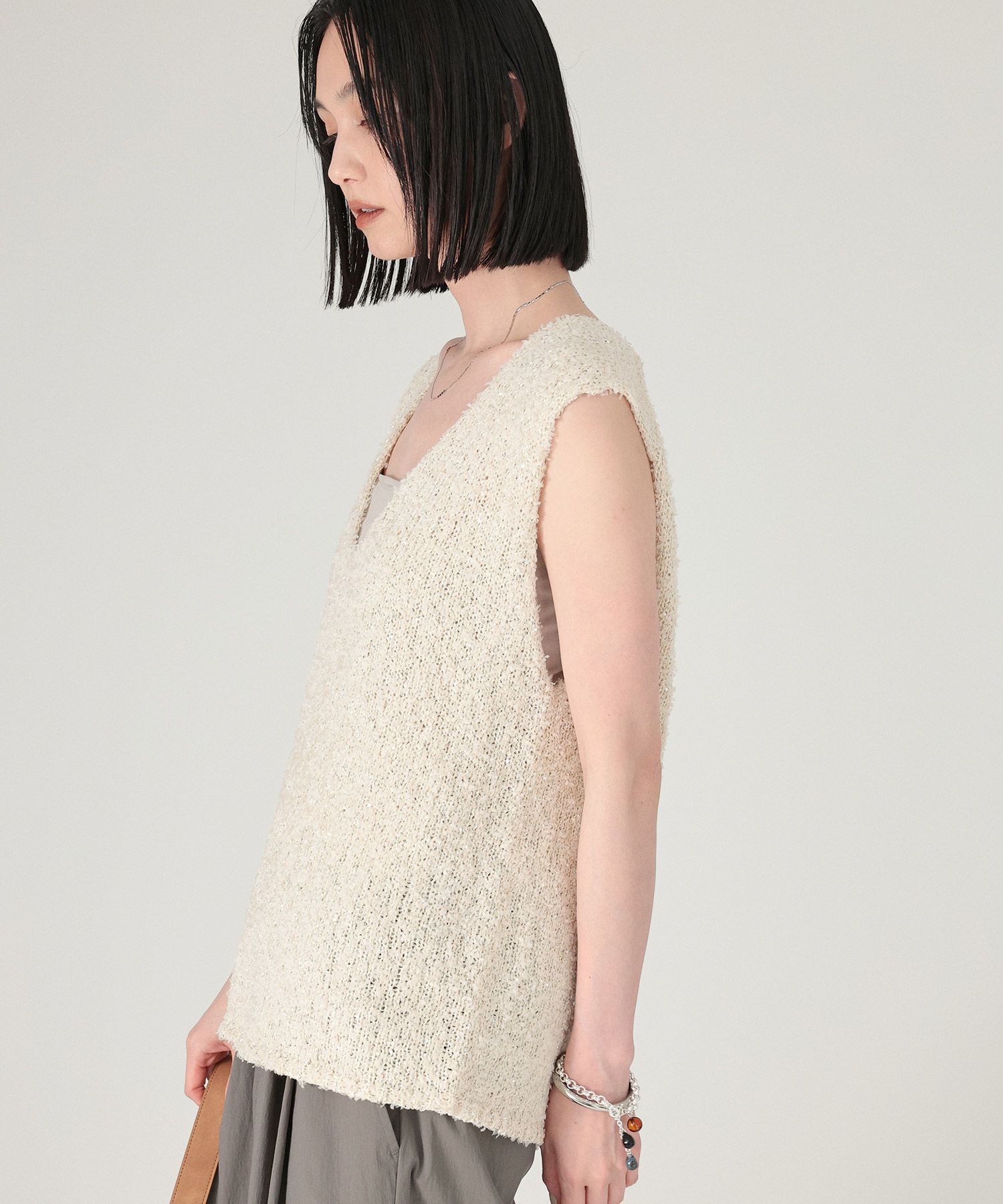 BABYLONE「ツイードノースリニットベスト」|ニット・セーター|