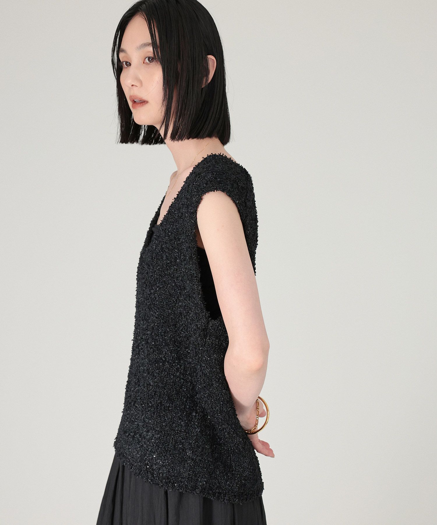 BABYLONE「ツイードノースリニットベスト」|ニット・セーター|