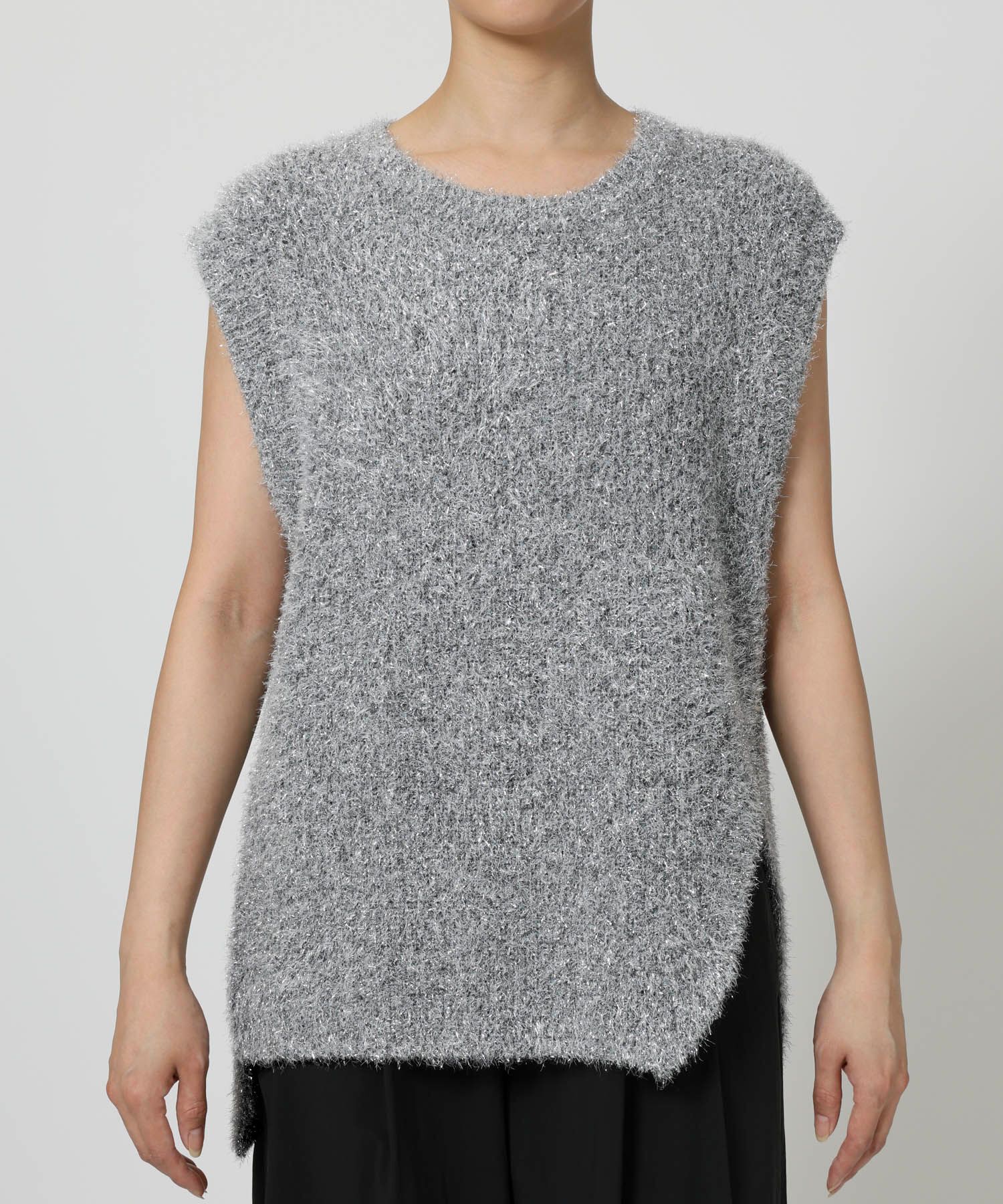 BABYLONE「スパークルアシメヘムニットベスト」|ニット・セーター|