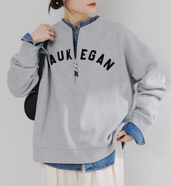  「フロッキープリントハーフジップ裏起毛スウェット」|プルオーバー|