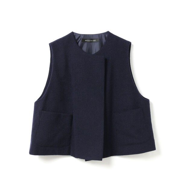 mizuiro ind「mizuiro ind ポケット付きクルーネックベスト」|ベスト・ジレ|ネイビー
