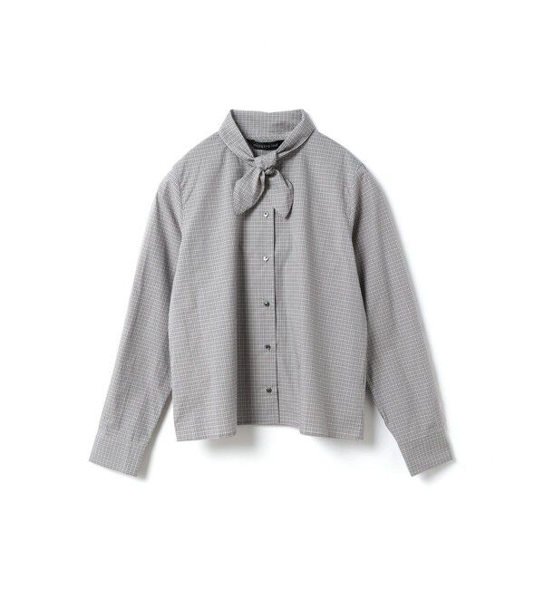 mizuiro ind「mizuiro ind チェックリボンタイシャツ」|シャツ・ブラウス|グレー