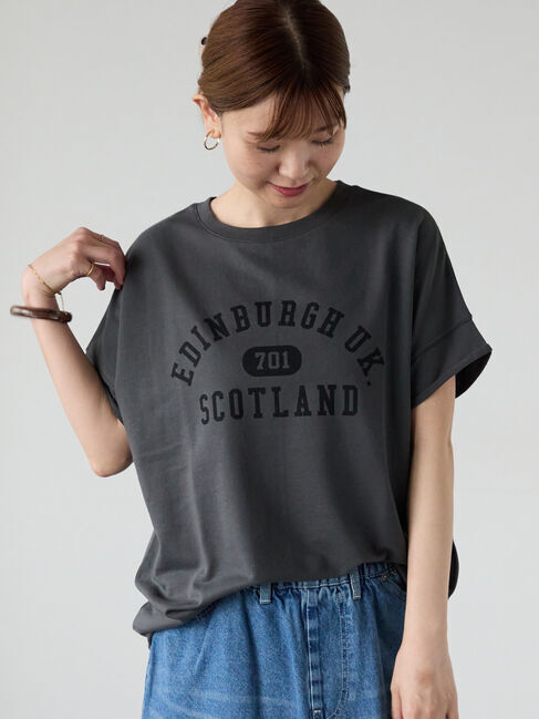 Lugnoncure「カレッジ風ロゴプリントミニ裏毛トップス」|Tシャツ・カットソー|チャコールグレー