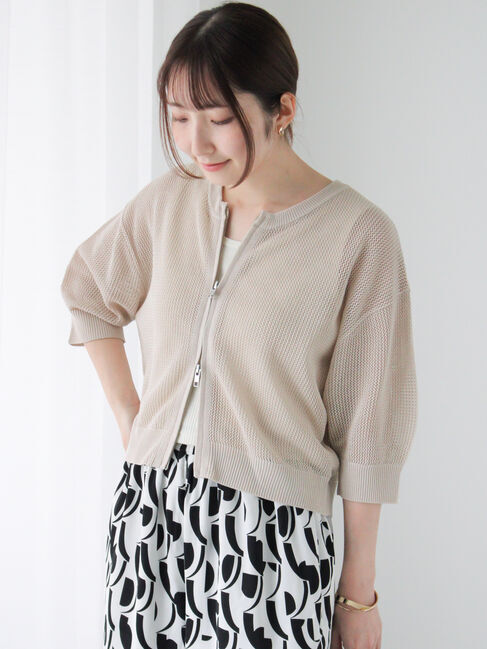 Te chichi TERRASSE「メッシュダブルジップカーディガン」|カーディガン|ベージュ
