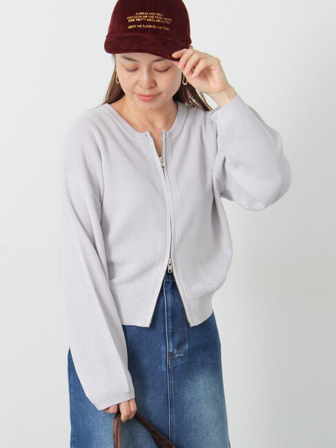 Lugnoncure「メッシュ編みWジップカーディガン」|カーディガン|グレー
