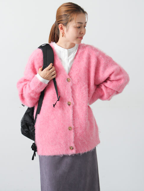 Lugnoncure「起毛Vネックカーディガン」|カーディガン|ピンク