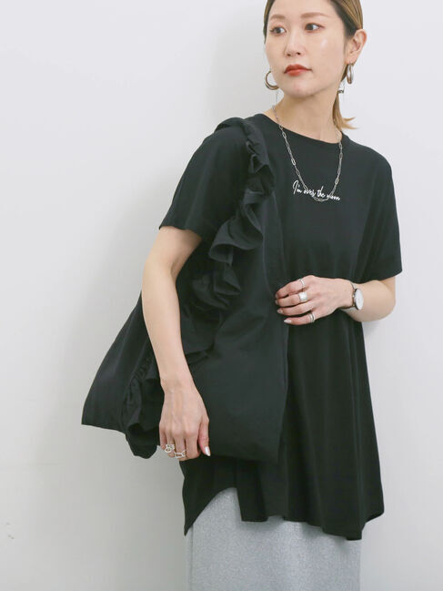 Samansa Mos2 blue「◎【接触冷感】ロゴプリントチュニック」|Tシャツ・カットソー|