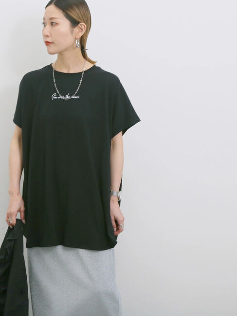 Samansa Mos2 blue「◎【接触冷感】ロゴプリントチュニック」|Tシャツ・カットソー|ブラック