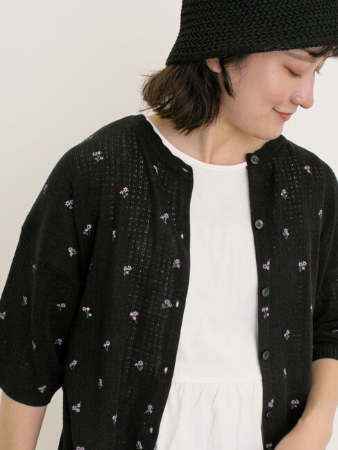 Samansa Mos2「小花柄プリントカーディガン」|カーディガン|ブラック