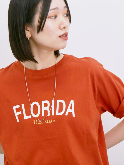 Samansa Mos2 blue「ロゴプリントTシャツ」|Tシャツ・カットソー|オレンジ