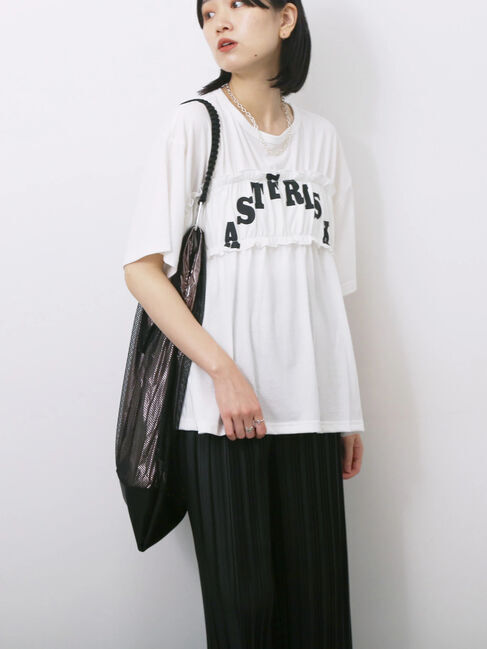 Samansa Mos2 blue「◎【接触冷感】シャーリングドッキングTシャツ」|Tシャツ・カットソー|