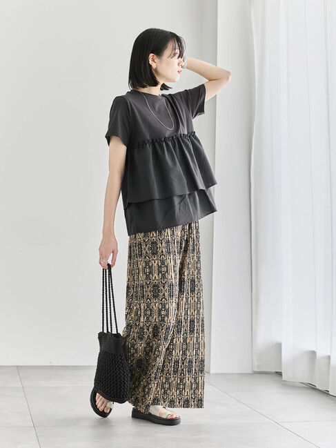 Samansa Mos2 blue「【接触冷感】ドッキングティアードプルオーバー」|Tシャツ・カットソー|