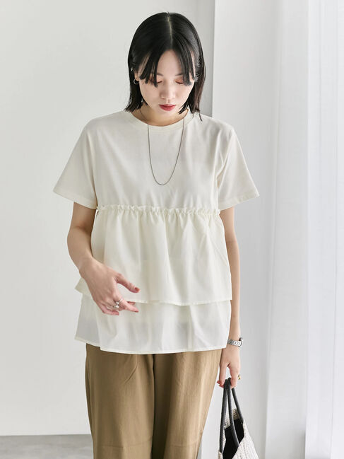 Samansa Mos2 blue「【接触冷感】ドッキングティアードプルオーバー」|Tシャツ・カットソー|