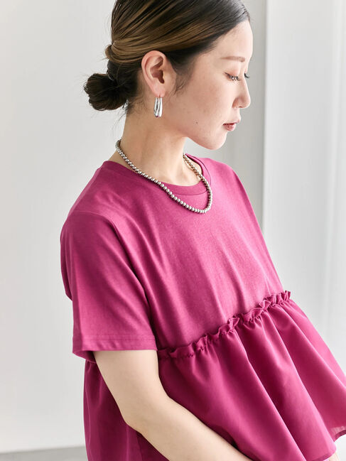 Samansa Mos2 blue「【接触冷感】ドッキングティアードプルオーバー」|Tシャツ・カットソー|