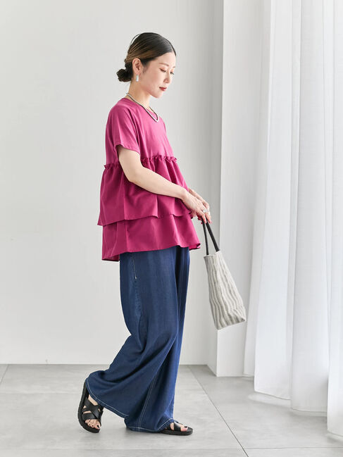 Samansa Mos2 blue「【接触冷感】ドッキングティアードプルオーバー」|Tシャツ・カットソー|