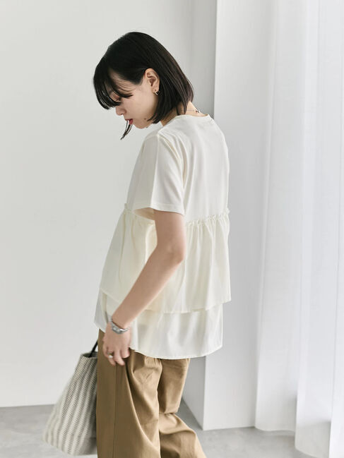 Samansa Mos2 blue「【接触冷感】ドッキングティアードプルオーバー」|Tシャツ・カットソー|